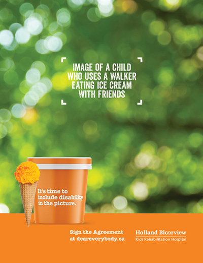 Image of a child who uses a walker eating ice cream with friends